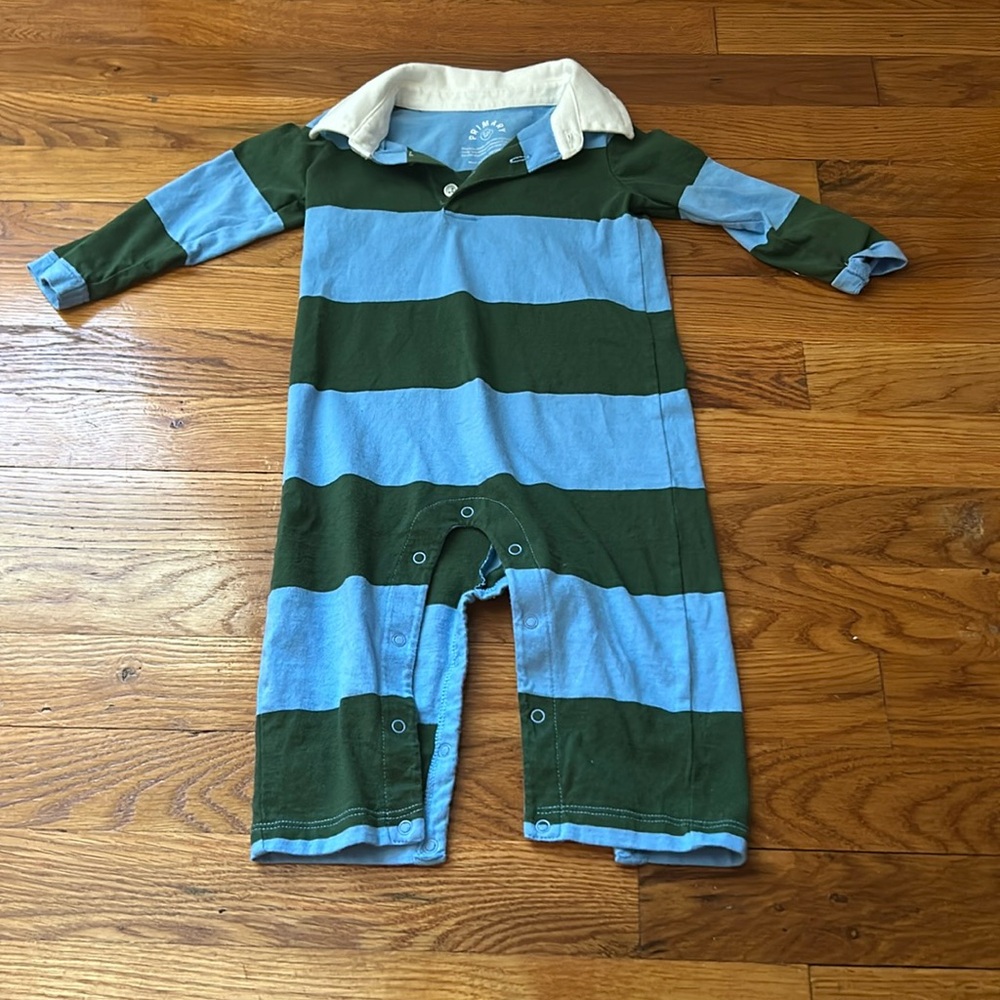 Primary Blue and Forest Green Rugby One-piece with Collar
